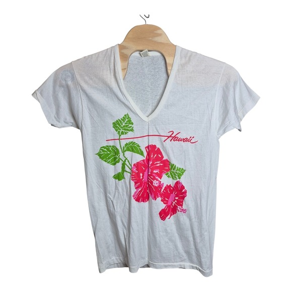 VTG Screen Stars Hawaii Tee Single‎ Stitch Made in USA Floral T-Shirt Women's XL - Picture 2 of 8
